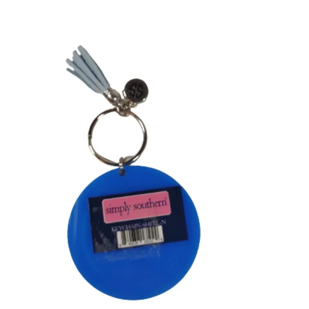 Simply Southern N Monogram Keychain with Tassel Blue Pattern Round NEW Key Chain